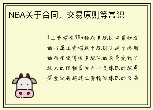 NBA关于合同,交易原则等常识
