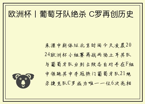 欧洲杯丨葡萄牙队绝杀 C罗再创历史