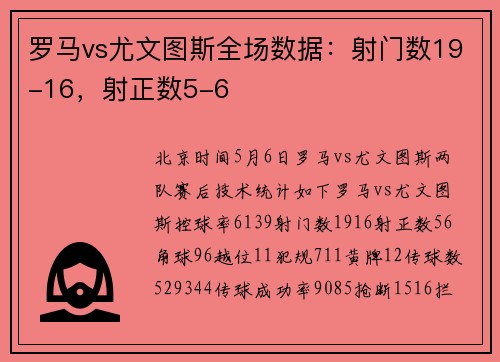 罗马vs尤文图斯全场数据：射门数19-16，射正数5-6