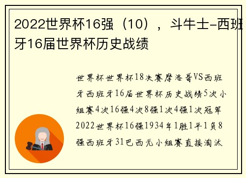 2022世界杯16强（10），斗牛士-西班牙16届世界杯历史战绩